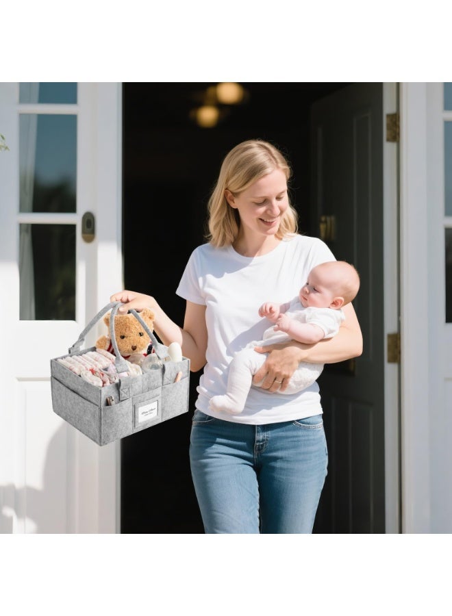 Mr. Penda Diaper Caddy Organizer, Upgraded Thickened Felt Diaper Organizer, Portable Nursery Storage with Photo Frame, Eid and Baby Shower Gift Baby Caddy, Diaper Basket for Newborn Essentials, 38 x 25 x 18 cm (Grey) - Image 5