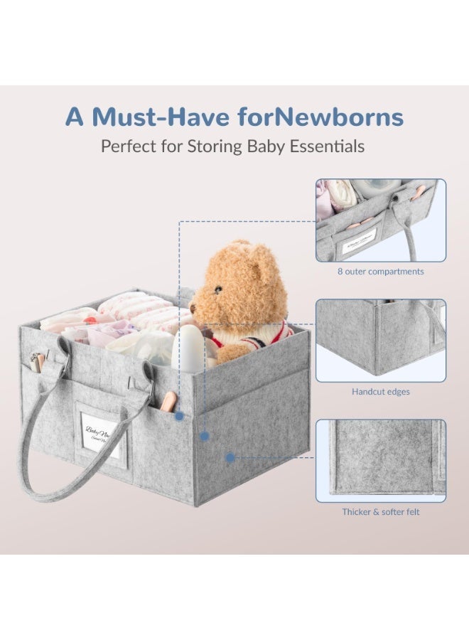 Mr. Penda Diaper Caddy Organizer, Upgraded Thickened Felt Diaper Organizer, Portable Nursery Storage with Photo Frame, Eid and Baby Shower Gift Baby Caddy, Diaper Basket for Newborn Essentials, 38 x 25 x 18 cm (Grey) - Image 2