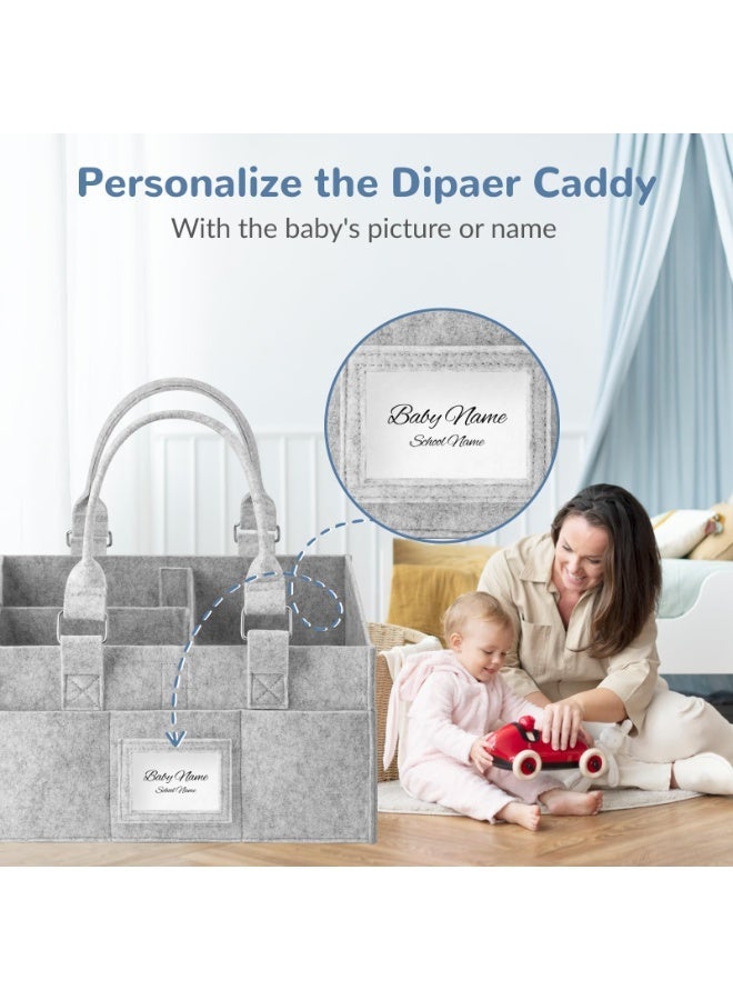 Mr. Penda Diaper Caddy Organizer, Upgraded Thickened Felt Diaper Organizer, Portable Nursery Storage with Photo Frame, Eid and Baby Shower Gift Baby Caddy, Diaper Basket for Newborn Essentials, 38 x 25 x 18 cm (Grey) - Image 4