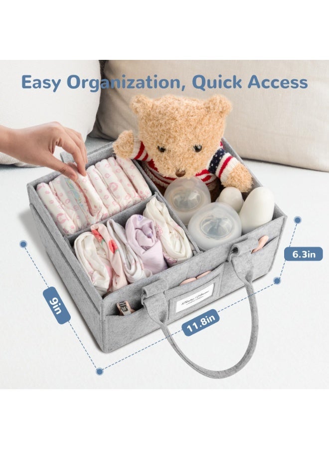Mr. Penda Diaper Caddy Organizer, Upgraded Thickened Felt Diaper Organizer, Portable Nursery Storage with Photo Frame, Eid and Baby Shower Gift Baby Caddy, Diaper Basket for Newborn Essentials, 38 x 25 x 18 cm (Grey) - Image 3