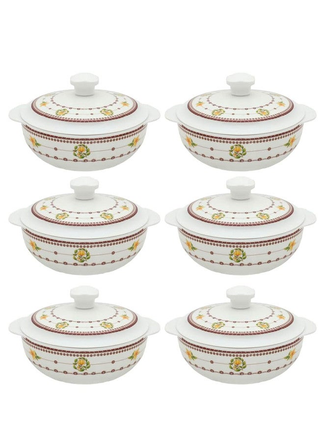 نرجس طقم زبادي عميقة بمسكة و غطاء من الميلامين الصافي مكون من 6 زبديات مقاس 17 سم أبيض/عودي - Image 1