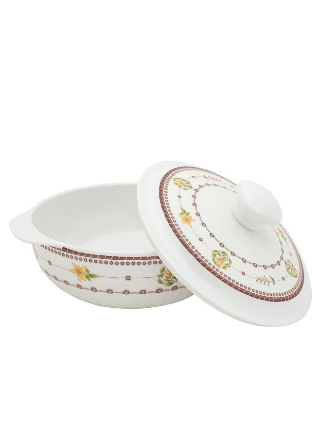 نرجس طقم زبادي عميقة بمسكة و غطاء من الميلامين الصافي مكون من 6 زبديات مقاس 17 سم أبيض/عودي - Image 3