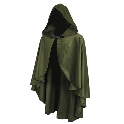 JEGERMIG Fairy Hooded Cloak Renaissance Costume Medieval Cosplay Wizard Witch Cape Green - Image 1