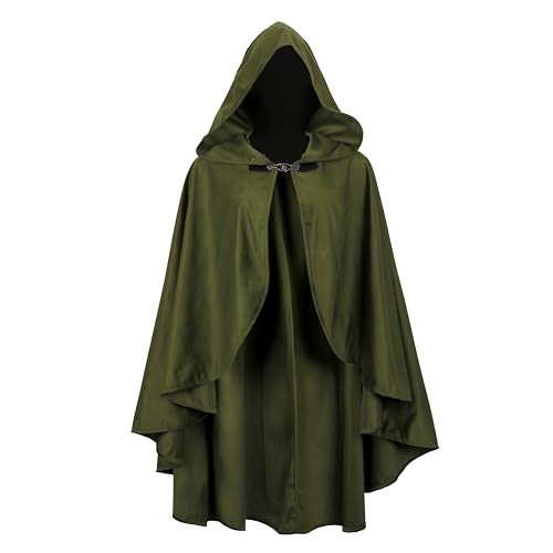 JEGERMIG Fairy Hooded Cloak Renaissance Costume Medieval Cosplay Wizard Witch Cape Green - Image 2