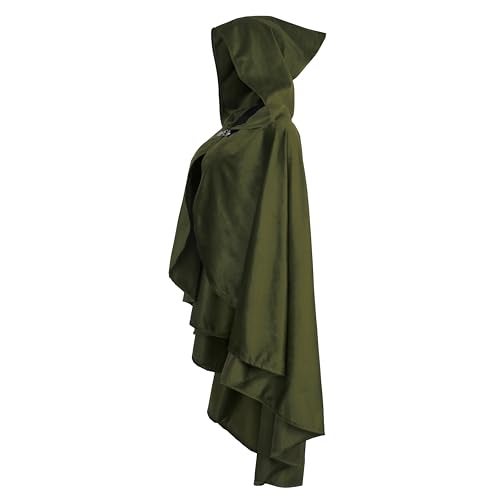 JEGERMIG Fairy Hooded Cloak Renaissance Costume Medieval Cosplay Wizard Witch Cape Green - Image 3