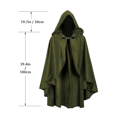 JEGERMIG Fairy Hooded Cloak Renaissance Costume Medieval Cosplay Wizard Witch Cape Green - Image 4