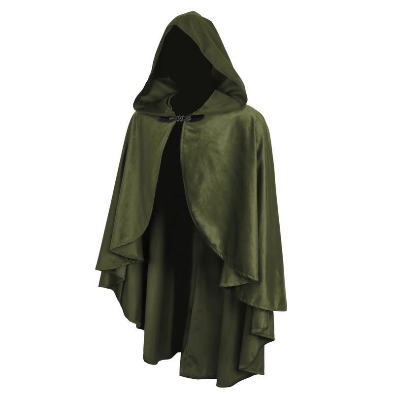 JEGERMIG Fairy Hooded Cloak Renaissance Costume Medieval Cosplay Wizard Witch Cape Green - Image 5