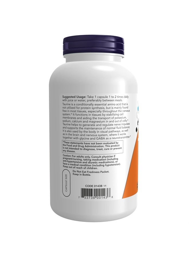 now Supplements, Taurine 1,000 mg, Double Strength, Nervous System Health*, 250 Veg Capsules - Image 3