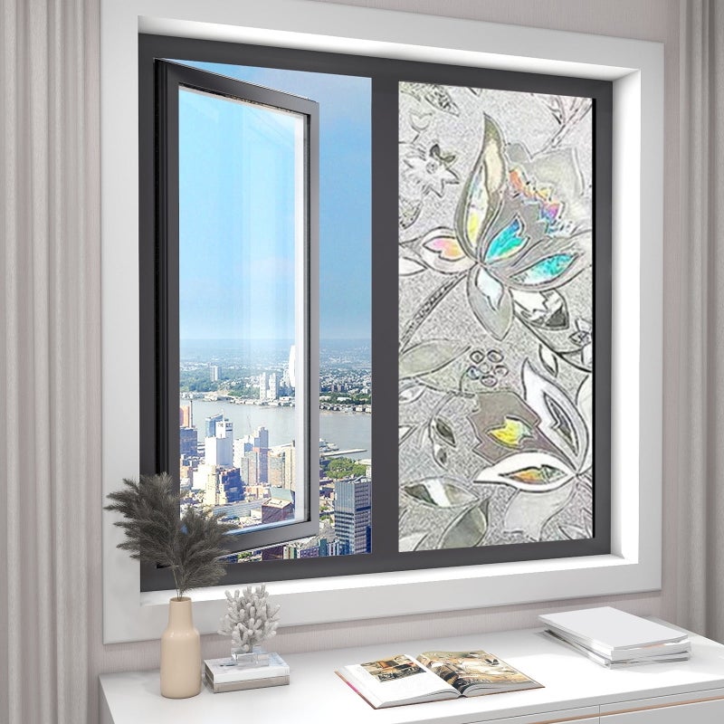 Autumn semi-transparent blackout glass sticker, bathroom window privacy decoration PVC film (electrostatic tulip [colorful refraction], 40cm wide * 3M long) - Image 1