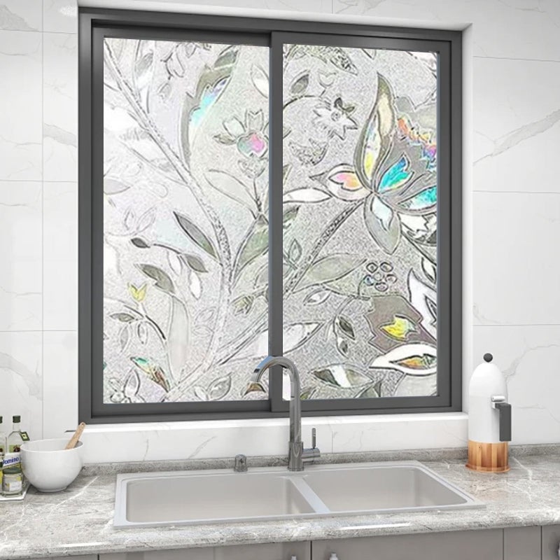 Autumn semi-transparent blackout glass sticker, bathroom window privacy decoration PVC film (electrostatic tulip [colorful refraction], 40cm wide * 3M long) - Image 5