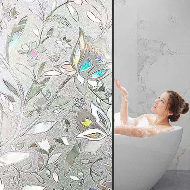 Autumn semi-transparent blackout glass sticker, bathroom window privacy decoration PVC film (electrostatic tulip [colorful refraction], 40cm wide * 3M long) - Image 4