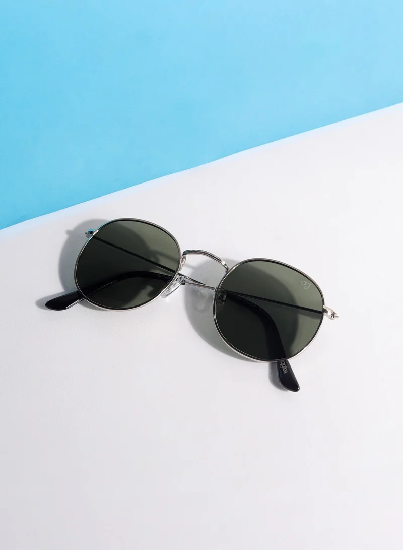 Woggles Green X Silver Polarized Round Sunglasses
