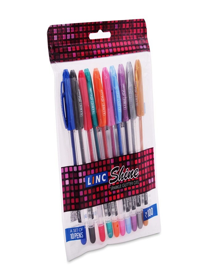 Linc Shine 1.0mm Sparkle Glitter Gel Pen | Set of 10 Ink Shades - Image 2