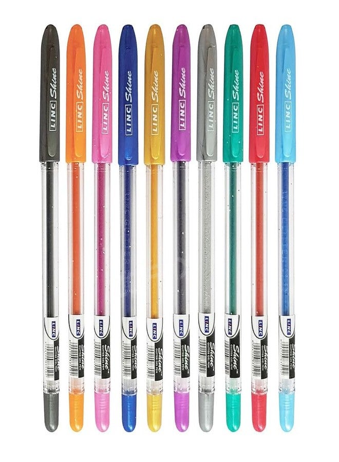 Linc Shine 1.0mm Sparkle Glitter Gel Pen | Set of 10 Ink Shades - Image 1