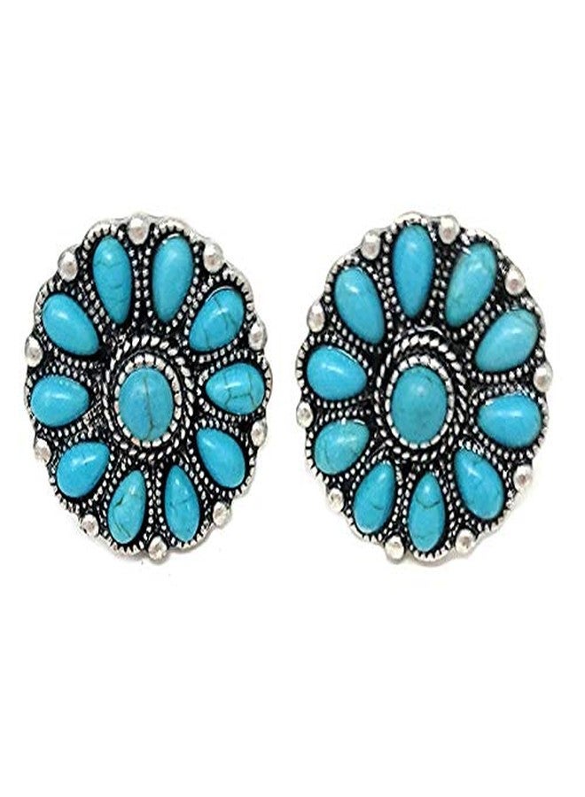 Emulily Western Flower Squash Blossom Clip-ons Earrings Navajo (Turquoise) - Image 5