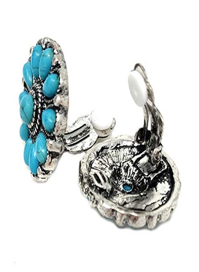 Emulily Western Flower Squash Blossom Clip-ons Earrings Navajo (Turquoise) - Image 3