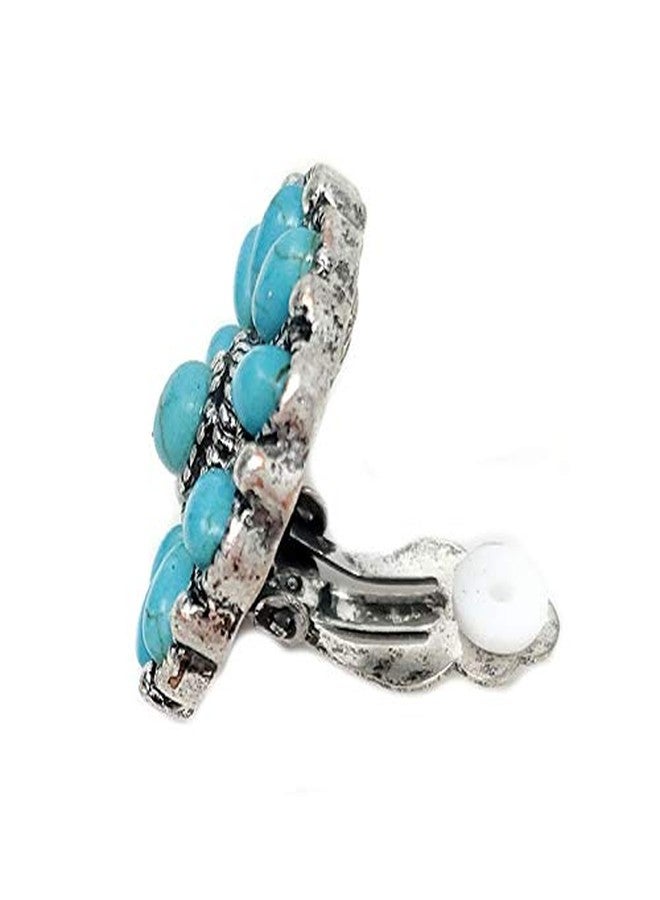 Emulily Western Flower Squash Blossom Clip-ons Earrings Navajo (Turquoise) - Image 4