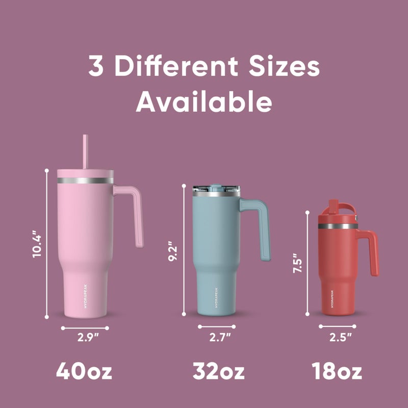 Hydrapeak Voyager 40 Oz Stainless Steel Tumbler with Handle, Insulated Water Bottle With Straw & Lid, Cupholder Friendly Reusable Travel Mug (Fuchsia) - Image 5