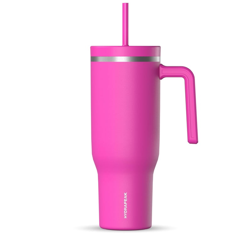 Hydrapeak Voyager 40 Oz Stainless Steel Tumbler with Handle, Insulated Water Bottle With Straw & Lid, Cupholder Friendly Reusable Travel Mug (Fuchsia) - Image 1