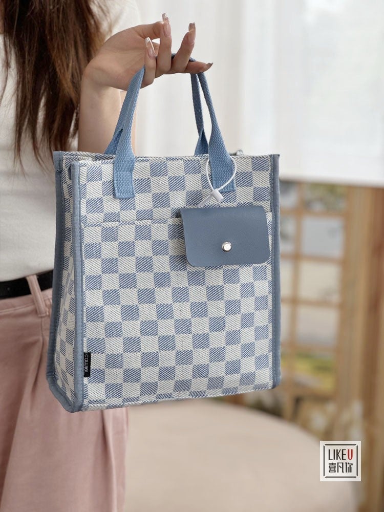 Original Homemade Artistic Checkerboard Three-Dimensional Style Student Lunch Box Simple Casual Portable Storage Mummy Bag - Image 4