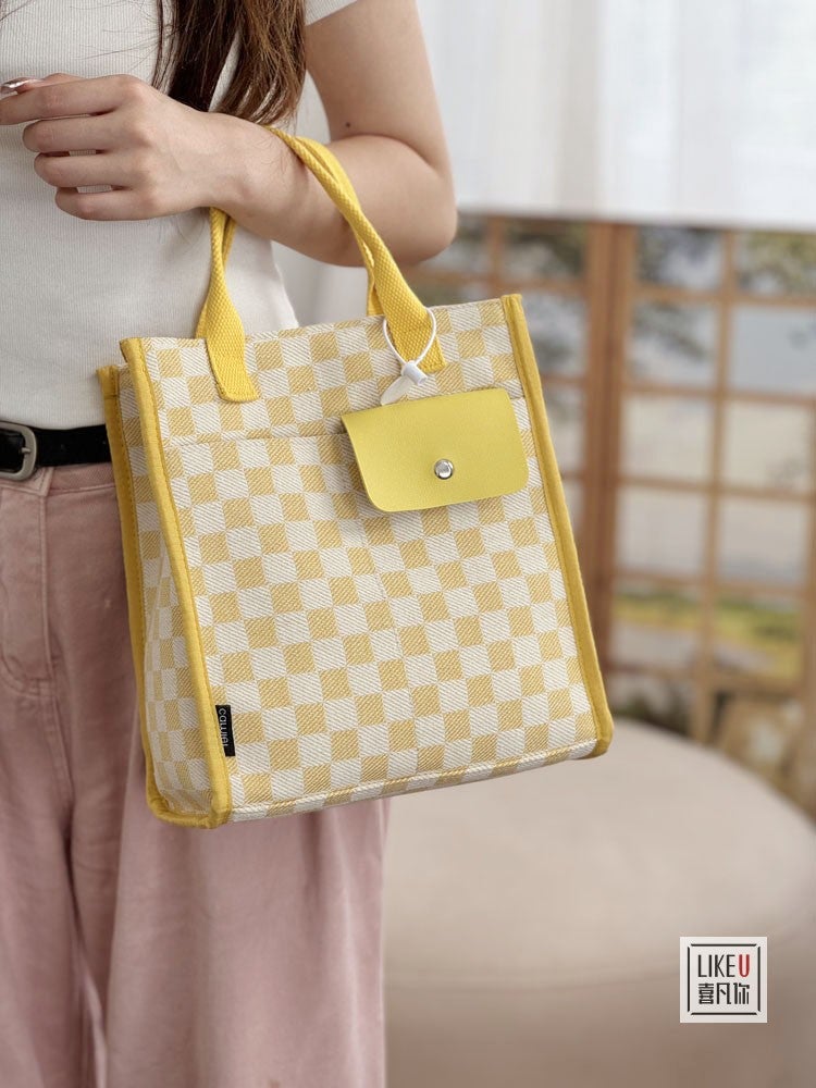 Original Homemade Artistic Checkerboard Three-Dimensional Style Student Lunch Box Simple Casual Portable Storage Mummy Bag - Image 3