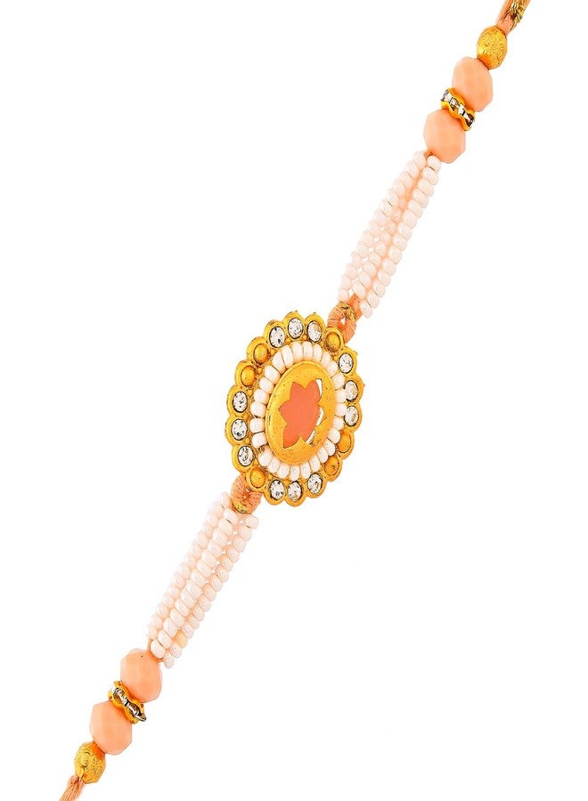 VOYLLA White Pearls And Red Gems Mens Rakhi For Brother|Pack Of 1|Rakhi Special| - Image 1