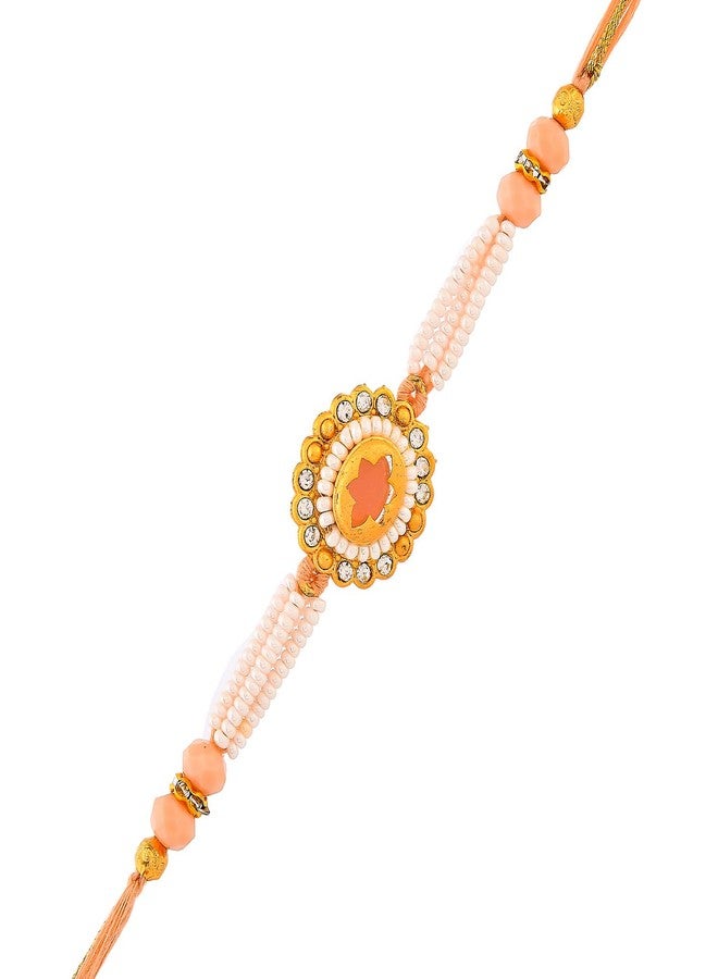 VOYLLA White Pearls And Red Gems Mens Rakhi For Brother|Pack Of 1|Rakhi Special| - Image 3