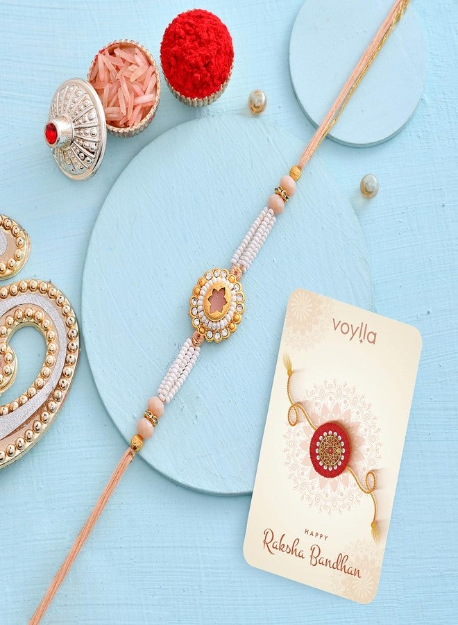 VOYLLA White Pearls And Red Gems Mens Rakhi For Brother|Pack Of 1|Rakhi Special| - Image 2