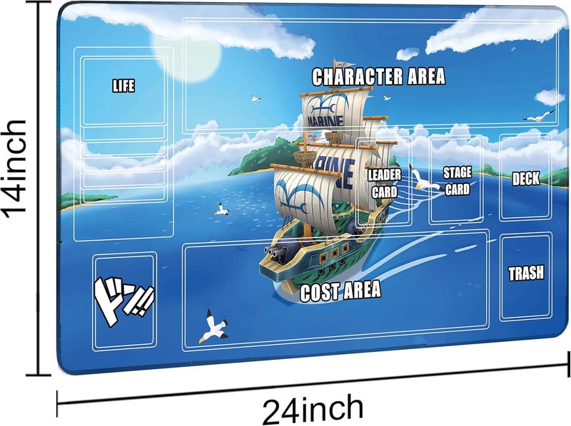 Extalas Playmat for One Piece Card Game (24x14 Inches): with Non-Slip Rubber, Zones Design, a Professional Storage Bag Included, Plus a Limited-Time Gift of a Set of 20 Damage Counters (Sky Ship) - Image 2
