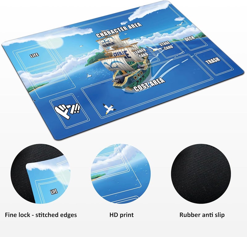 Extalas Playmat for One Piece Card Game (24x14 Inches): with Non-Slip Rubber, Zones Design, a Professional Storage Bag Included, Plus a Limited-Time Gift of a Set of 20 Damage Counters (Sky Ship) - Image 3