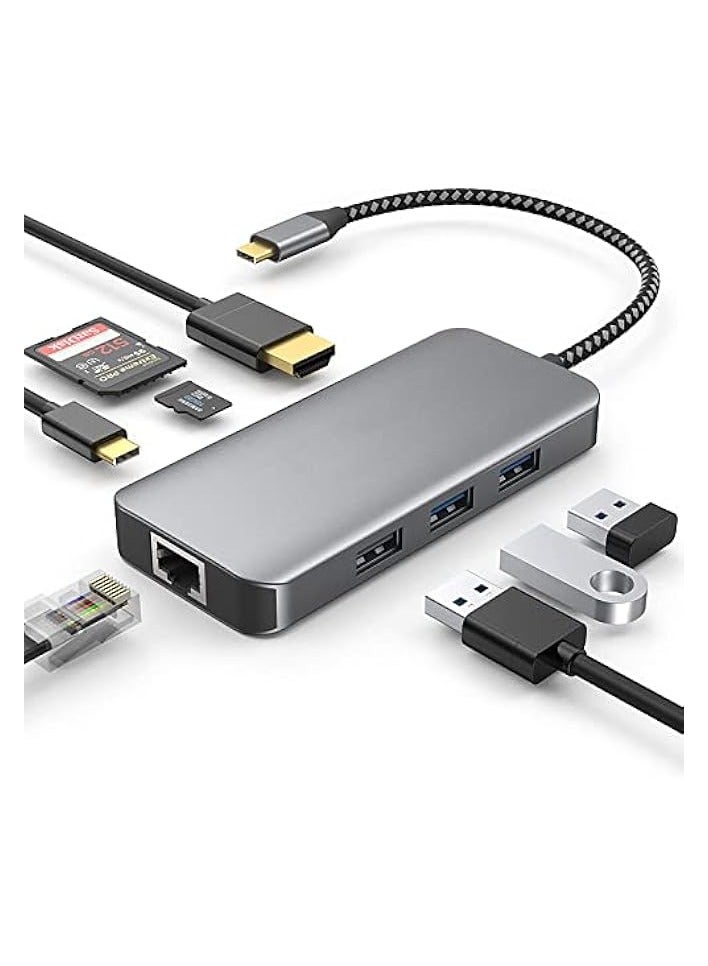 USB C Hub 8 in1 with 4K HDMI Adapter, 1000Mbps Ethernet Port, 100W PD Charging, SD 3.0 & TF 3.0 Card Reader, USB 3.0 & USB 2.0 port for USB-C Laptop and Type C Device