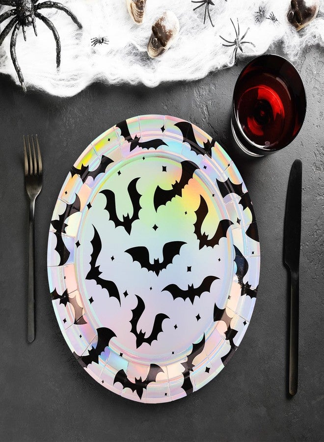 Whaline 40 Pcs Iridescent Halloween Bats Paper Plates Holographic Black Bats Disposable Plates 9 Inch Party Tableware for Trick or Treat Birthday Holiday Table Decor Supplies - Image 5