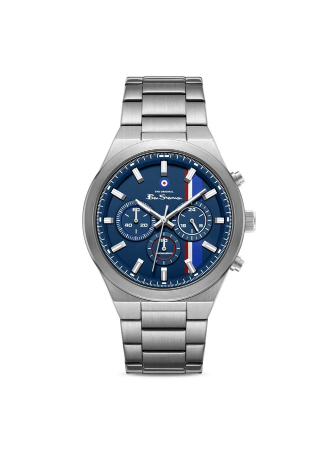 بين شيرمان Canterbury Blue Dial Stainless Steel Bracelet Chronograph Watch for Men, 44mm
