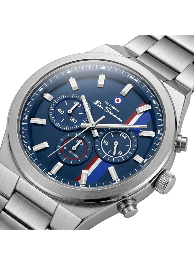 بين شيرمان Canterbury Blue Dial Stainless Steel Bracelet Chronograph Watch for Men, 44mm