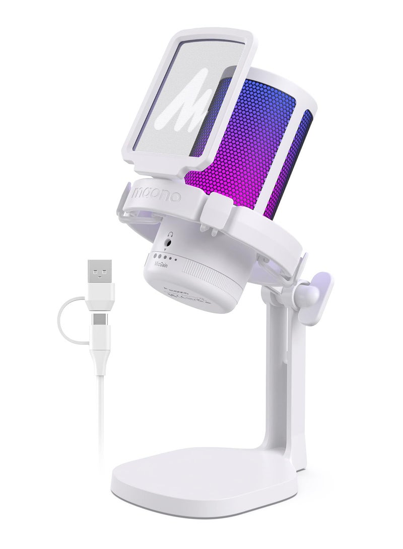 Maono Gaming USB Microphone, Noise Cancellation Condenser Mic with Mute, Gain, Monitoring, Boom Arm Mic for Streaming, Podcast, Twitch, YouTube, Discord, PC, Computer, PS4, PS5, Mac - Image 1