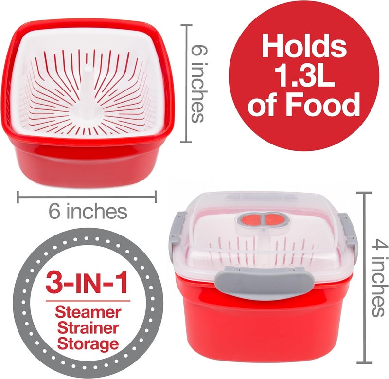Good Cooking 2 Pack of Microwave Cookware Steamers - 3 Piece Microwave Cooker w Food Container, Removable Strainer and Locking Steam Vent Lid- BPA Free, Fridge and Freezer Safe | 1.3 Liters, 6x6x4 Inches - Image 2