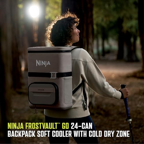 Ninja Backpack Cooler FrostVault Go 24 Can Soft Cooler Leakproof Zipper with Built in Can Opener 2 Ice Packs Dry Storage Drawer for Hiking Camping More Birch Beige FF124CS - Image 3