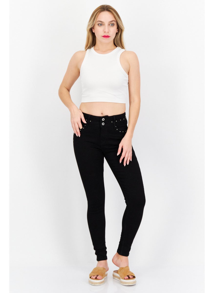 Pepe Jeans - Women Skinny Fit Embellished Stretchable Jeans, Black - Image 1