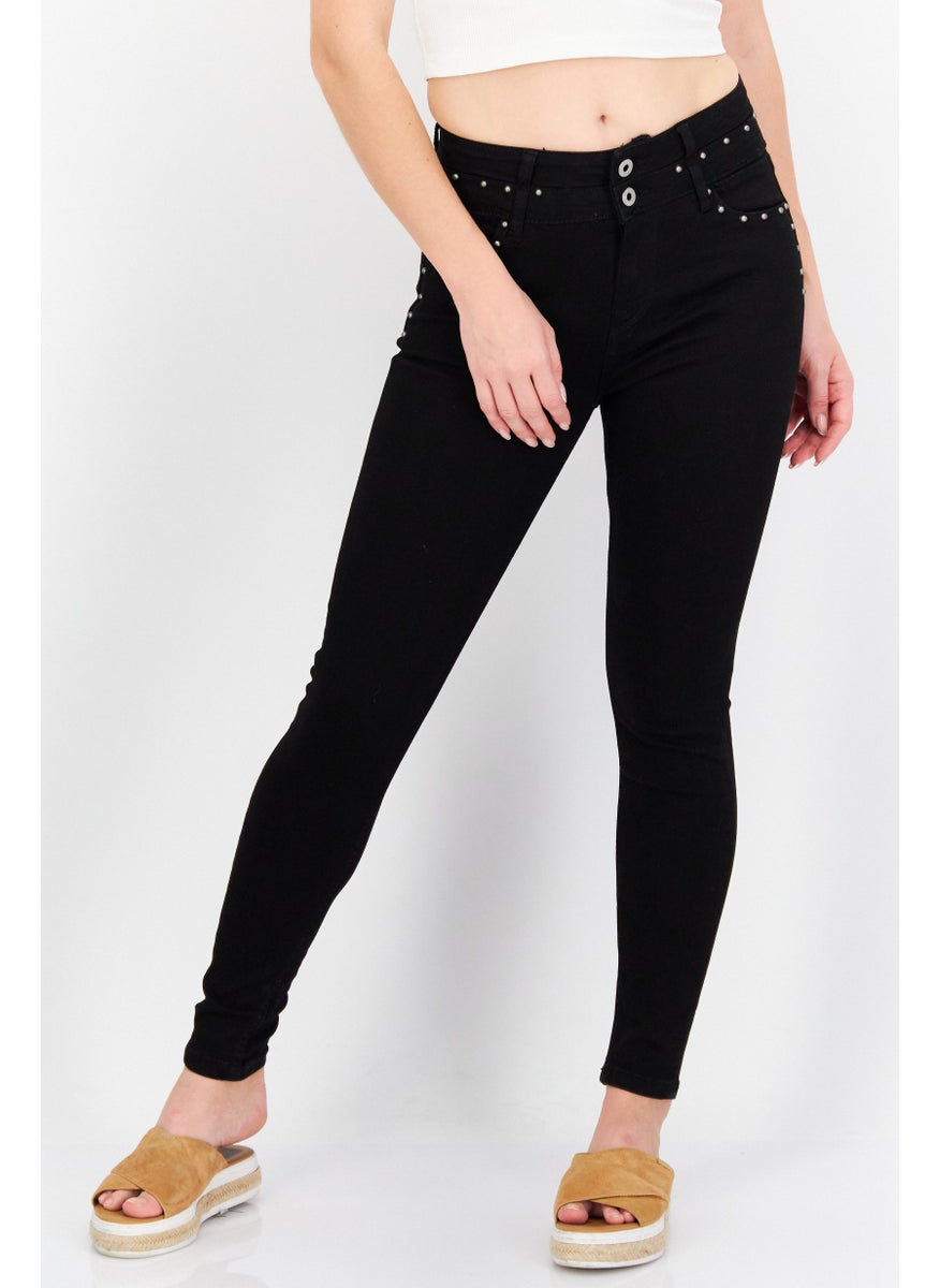 Pepe Jeans - Women Skinny Fit Embellished Stretchable Jeans, Black - Image 1