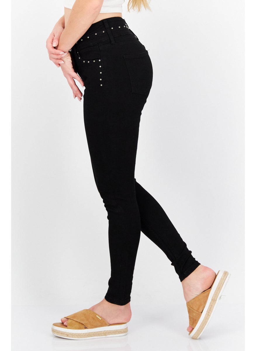 Pepe Jeans - Women Skinny Fit Embellished Stretchable Jeans, Black - Image 1