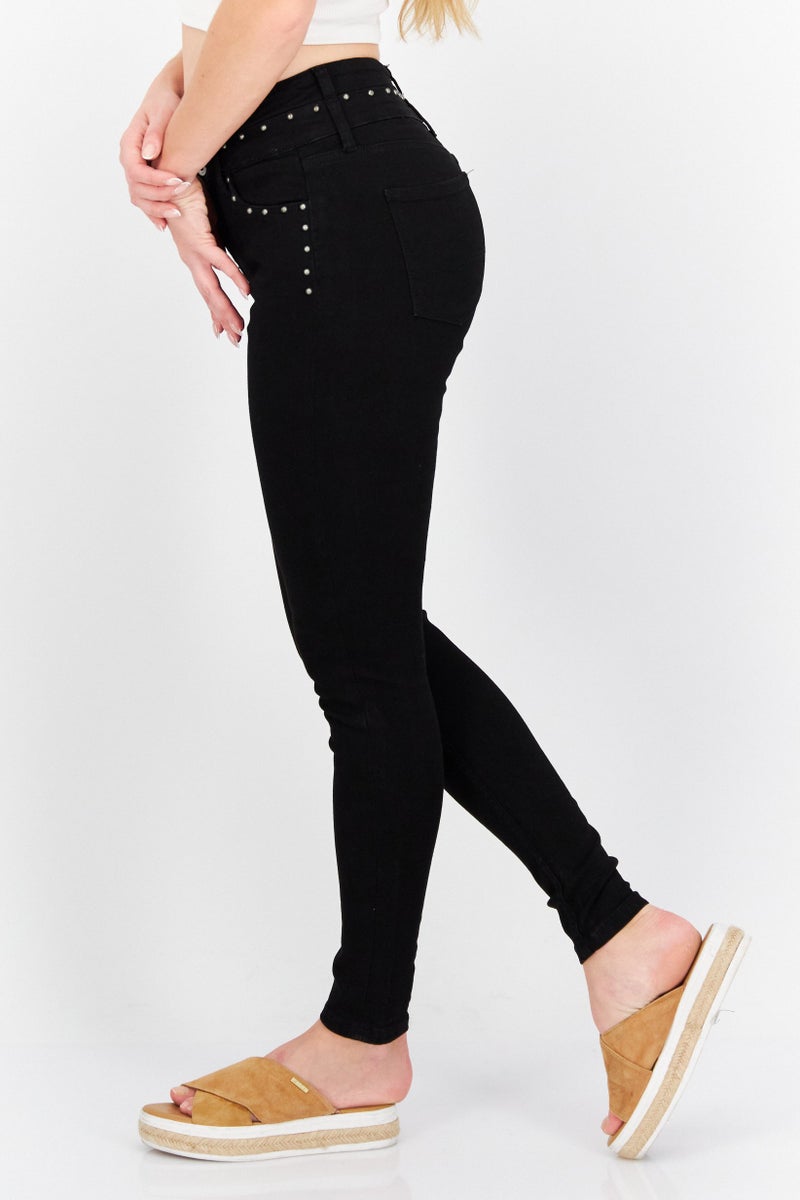 Pepe Jeans جينز نسائي ضيق مزين قابل للتمدد، أسود - Image 4