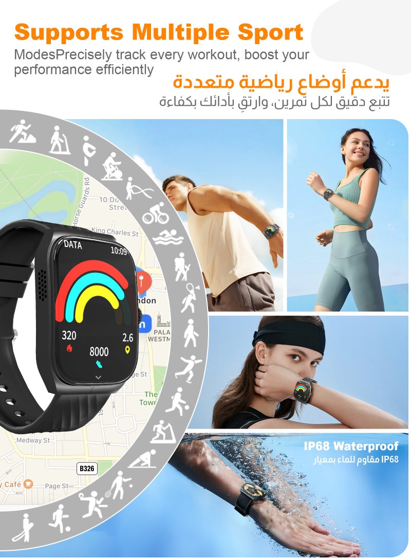 مسافر الكثبان ساعة ذكية بشاشة AMOLED عالية الدقة، بطارية 300 مللي أمبير، للرجال والنساء، تدعم NFC السلبي، أوضاع رياضية متعددة، مقاومة للماء بمعيار IP68، مكالمات بلوتوث عالية الدقة، مراقبة فورية لمعدل ضربات القلب وتشبع الأكسجين (SPO2)، طلاء مفرغ من سبائك الزنك، ساعة ذكية فاخرة – باللون الأسود - Image 5