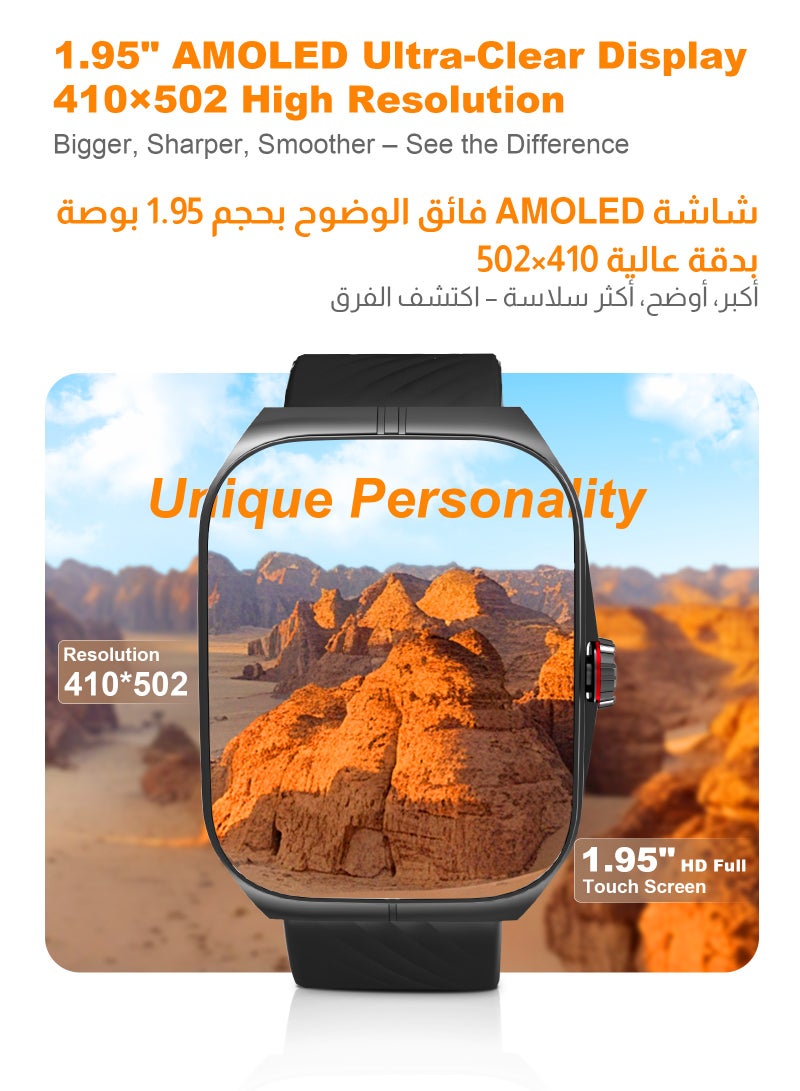 مسافر الكثبان ساعة ذكية بشاشة AMOLED عالية الدقة، بطارية 300 مللي أمبير، للرجال والنساء، تدعم NFC السلبي، أوضاع رياضية متعددة، مقاومة للماء بمعيار IP68، مكالمات بلوتوث عالية الدقة، مراقبة فورية لمعدل ضربات القلب وتشبع الأكسجين (SPO2)، طلاء مفرغ من سبائك الزنك، ساعة ذكية فاخرة – باللون الأسود - Image 4