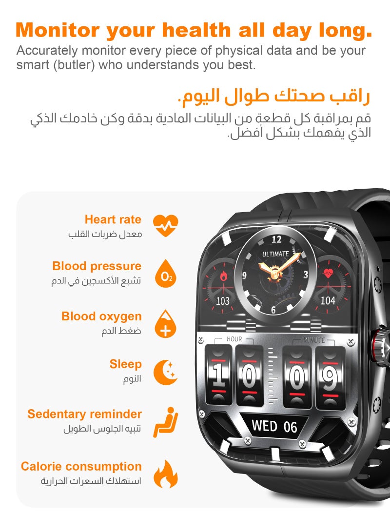 مسافر الكثبان ساعة ذكية بشاشة AMOLED عالية الدقة، بطارية 300 مللي أمبير، للرجال والنساء، تدعم NFC السلبي، أوضاع رياضية متعددة، مقاومة للماء بمعيار IP68، مكالمات بلوتوث عالية الدقة، مراقبة فورية لمعدل ضربات القلب وتشبع الأكسجين (SPO2)، طلاء مفرغ من سبائك الزنك، ساعة ذكية فاخرة – باللون الأسود - Image 2