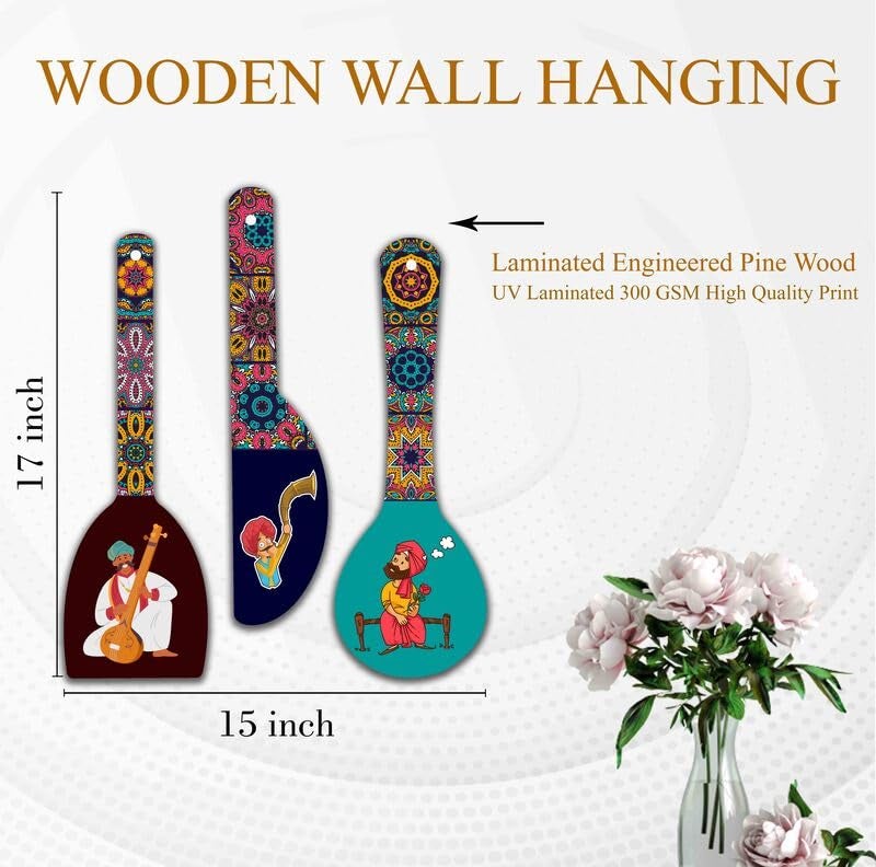 SAF paintings Rajasthani culture spoon shape Mdf Wooden Wall Hanging Home Decor Plates, wall painting, wall hanging For home decoaration, office, living room, wall decoration WHWHC-S1 - Image 3