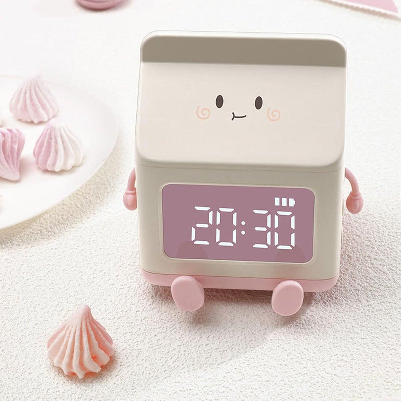 VPGS Alarm Clock Kids Alarm Clock Digital Alarm Clock for Bedrooms Cute Milk Box Shape Clock Children Wake Up Clock5 Minute Alarm Rechargeable Alarm Clock for Bedroom