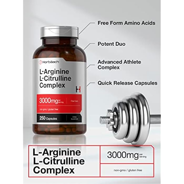 Horbäach L-Arginine L-Citrulline Complex | 3000mg | 250 Capsules | Non-GMO, Gluten Free Supplement - Image 3