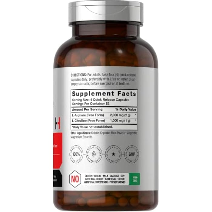Horbäach L-Arginine L-Citrulline Complex | 3000mg | 250 Capsules | Non-GMO, Gluten Free Supplement - Image 2