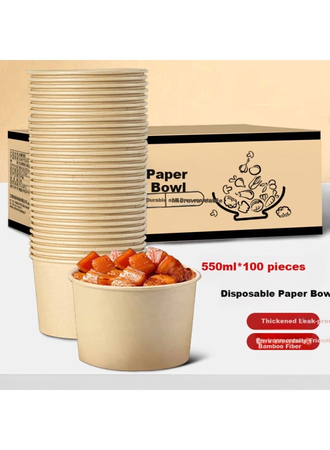 Jiachi Disposable Paper Bowls 550ml*100pcs Bamboo Fiber Biodegradable Soup Bowls Noodle Bowls Outdoor Camping Meal Box Without Lid - Image 1