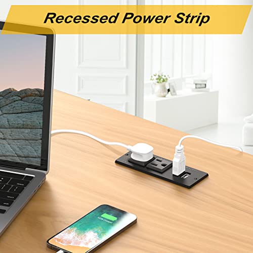Kungfuking Desktop Power Grommet Conference Recessed Power Strip in Desk Outlet Power Socket 2-Socket &2-USB Ports 9.85 FT Extension Power Cord, ETL Listed - Image 3